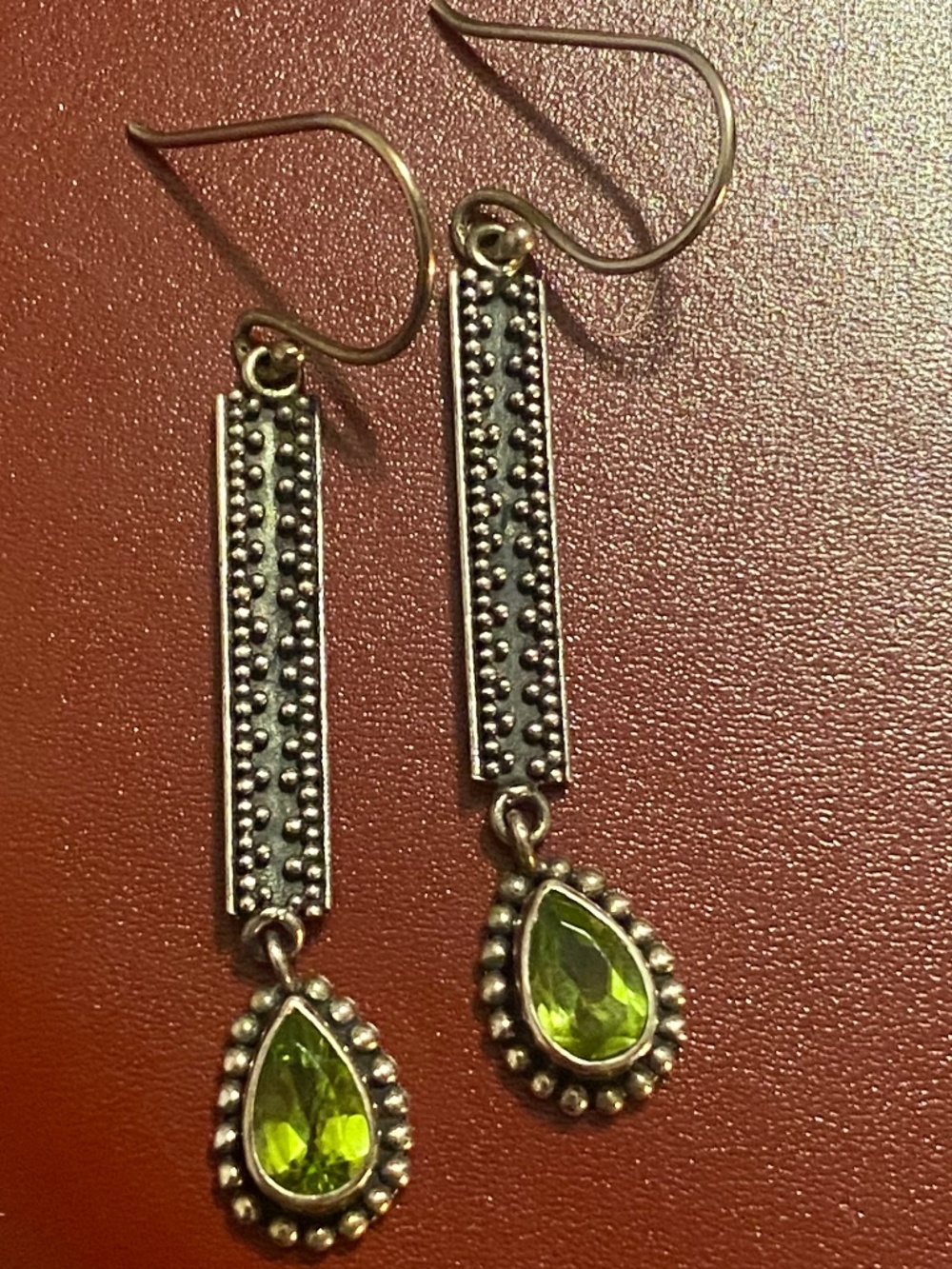 Sterling silver 925 vintage bohemian peridot dangle earrings